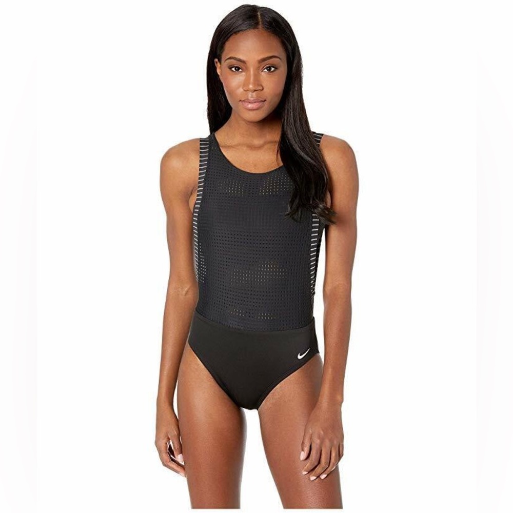 Nike Black Sport Mesh Convertible One-Piece Swimsuit.
